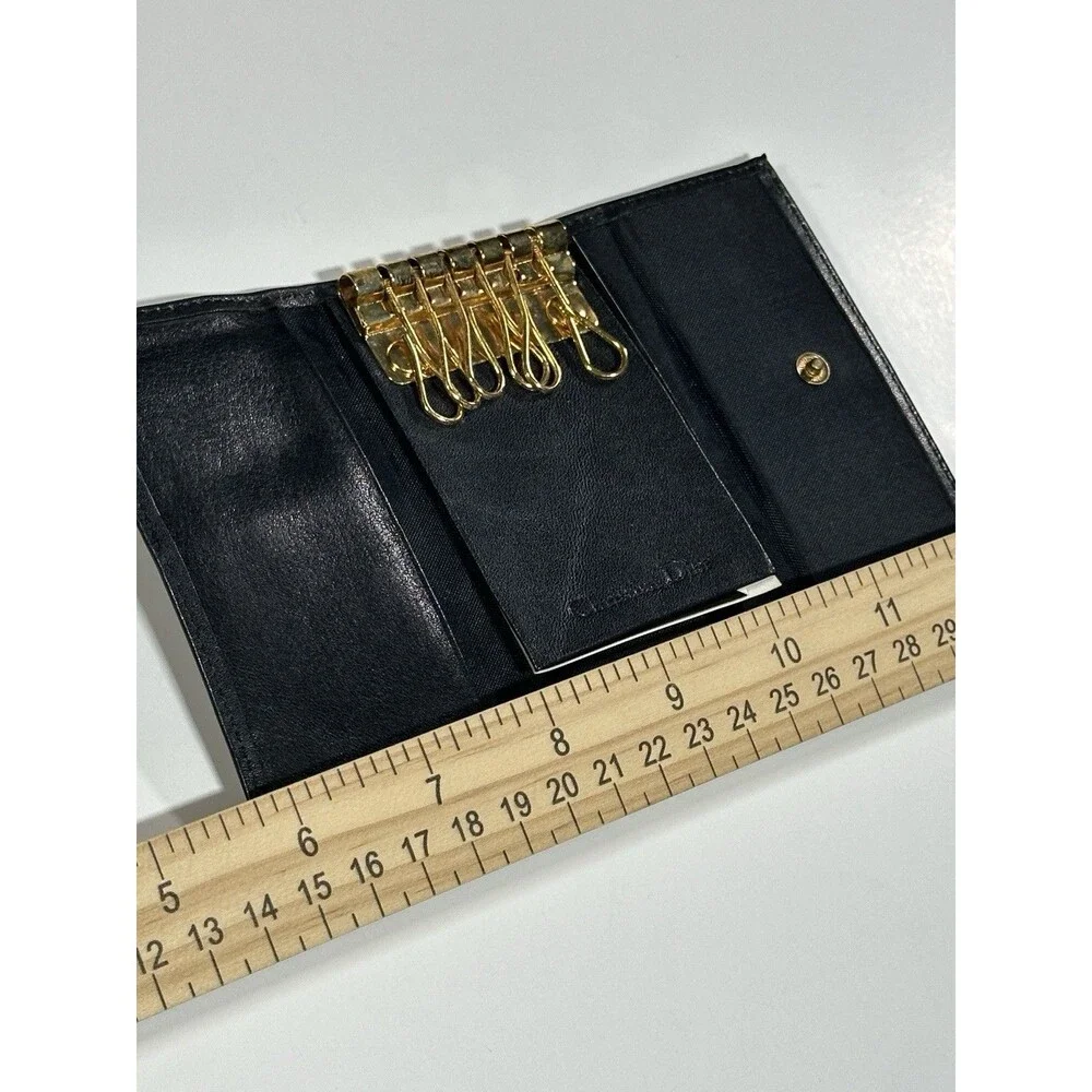 Vintage Christian Dior Genuine Key Case Leather Holder Black Color Designer 90s